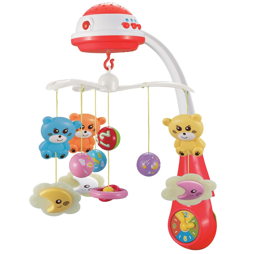 Körhinta a kiságy fölé világító vetítővel Baby Mix piros