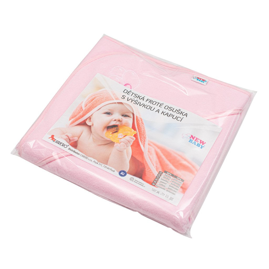 Gyermek frottír törölköző hímzéssel és kapucnival New Baby 80x80 rózsaszín elefánt