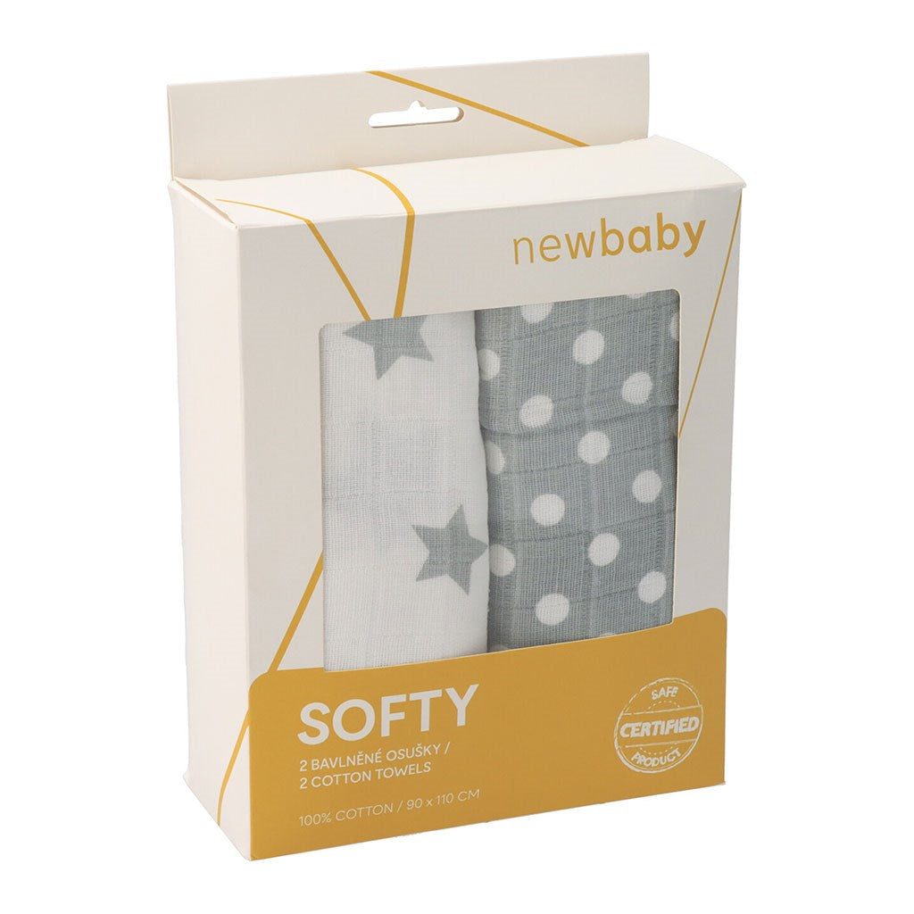 Pamut tetra fürdőlepedő New Baby Softy 90 x 110 cm 2 db szürke fehér