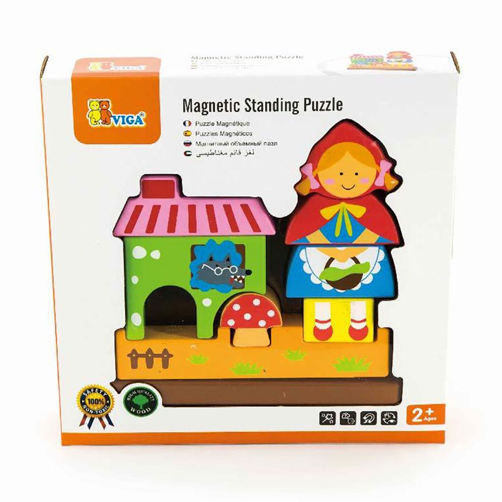 Viga mágneses fa puzzle 3D kockák Piroska és a farkas