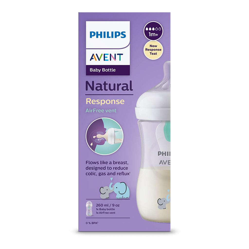 Baba cumisüveg Avent Natural Response 260 ml s szeleppel Air Free elefánt