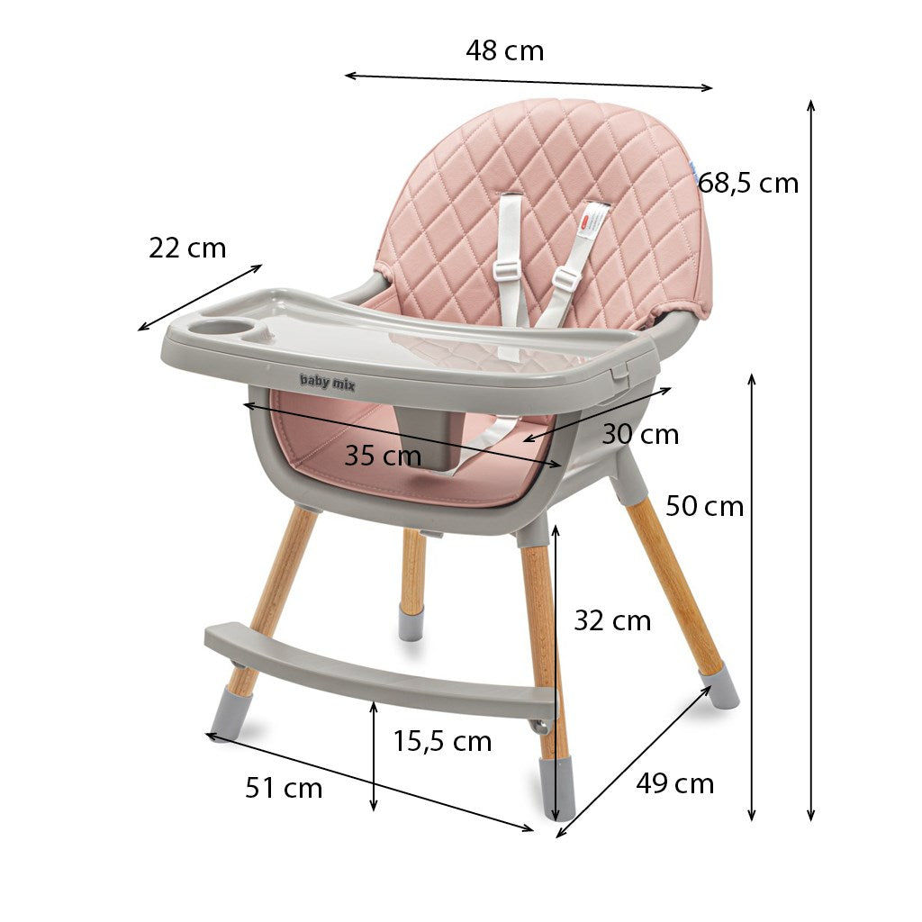Etetőszék Baby Mix Freja wooden dusty pink