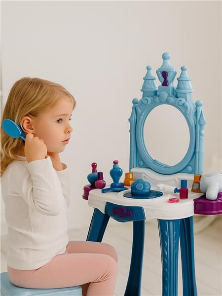 Gyermek zenélő fésülködőasztal jégvilág fénnyel és székkel BABY MIX