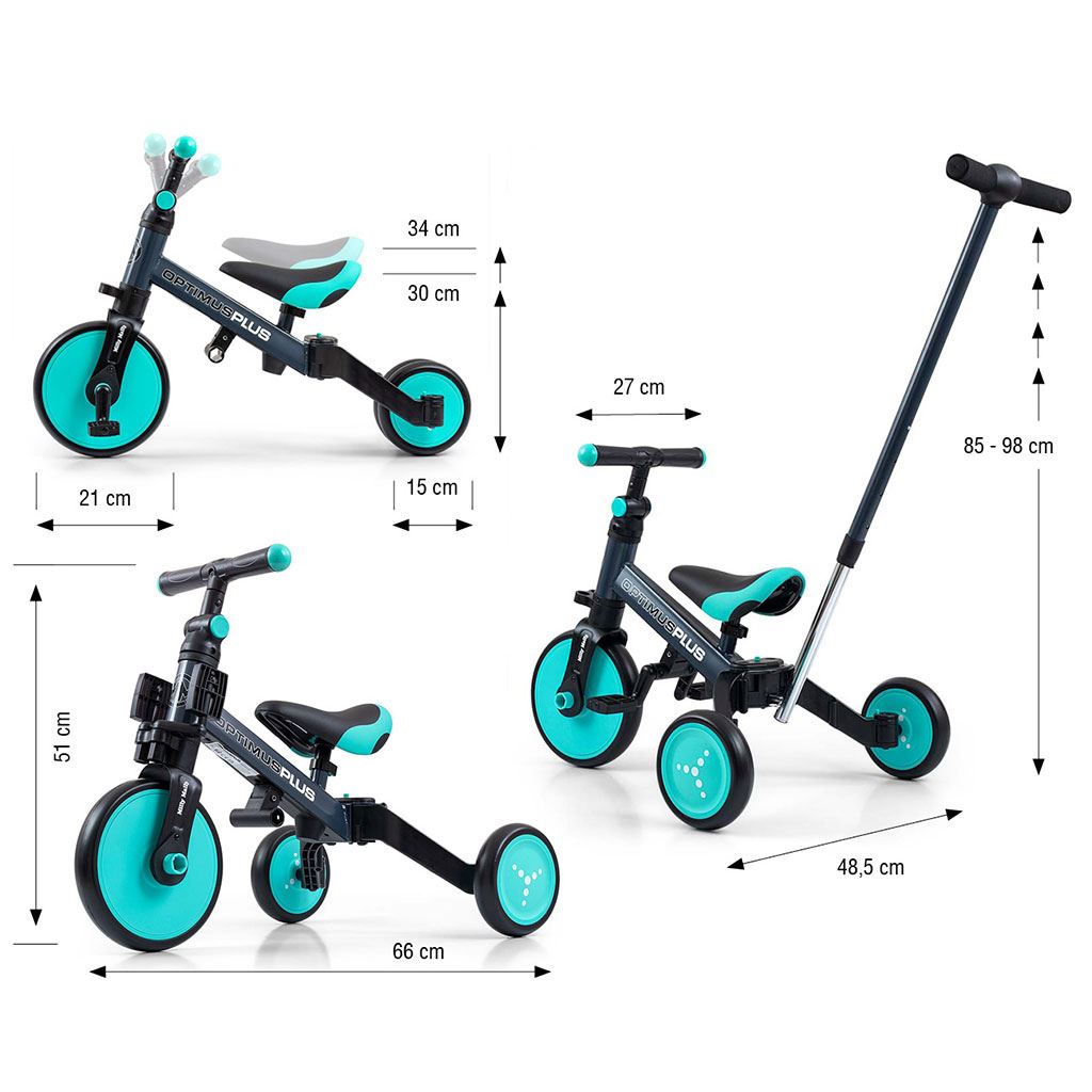 Gyerek háromkerekű bicikli 4az1-ben Milly Mally Optimus Plus tolókarral mint