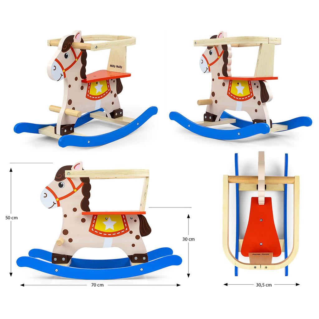 Fából készült hintaló háttámlával Milly Mally Lucky 12 kék-piros