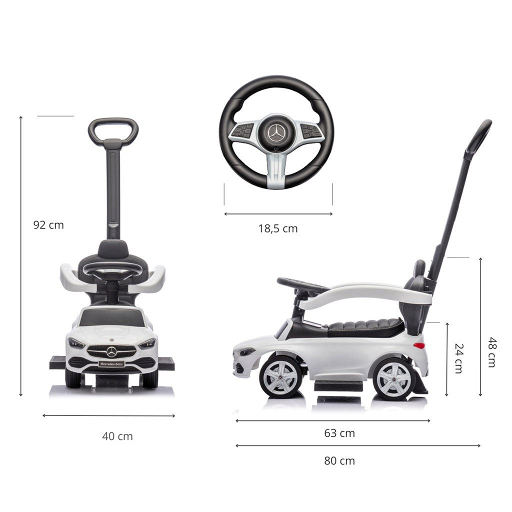 Bébitaxi tolókarral MERCEDES C-Class Deluxe Milly Mally White