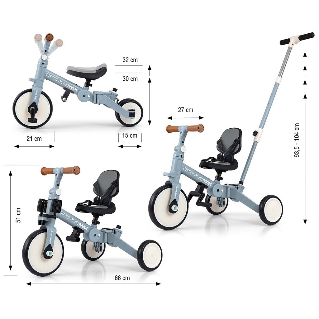 Gyerek háromkerekű bicikli 5az1-ben Milly Mally Optimus Max tolókarral denim