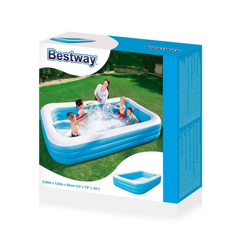Bestway 54009 10' X 72" X 22" / 3,05 m x 1,83 m x 56 cm Deluxe kék téglalap alakú családi medence