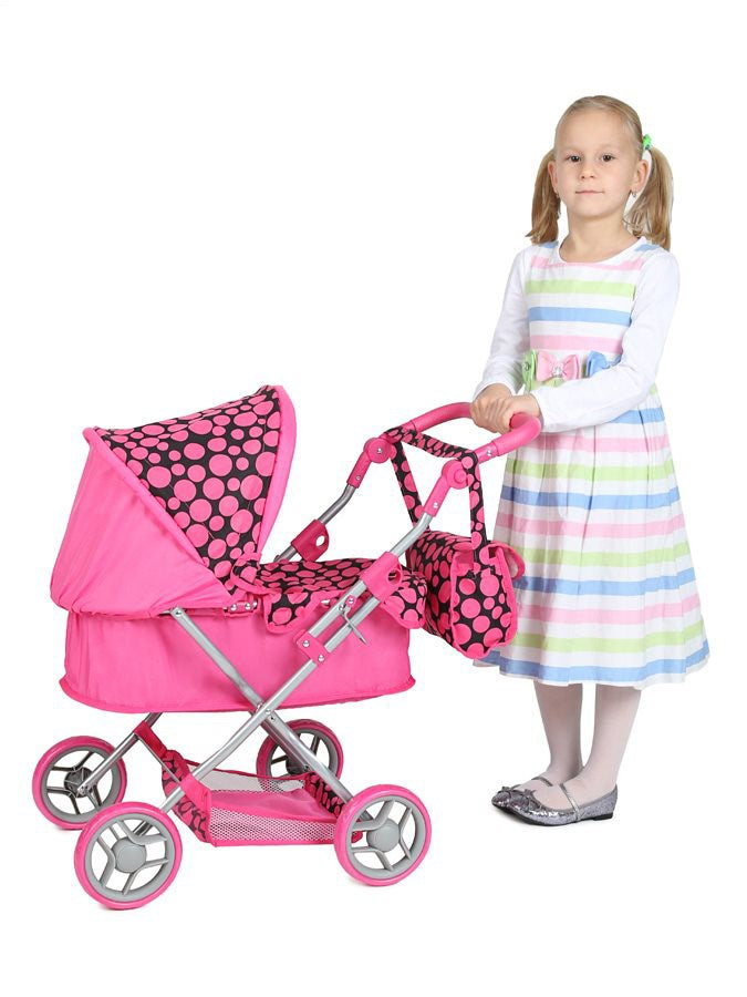 Játék mély babakocsi Playto Viola rószaszín-fekete