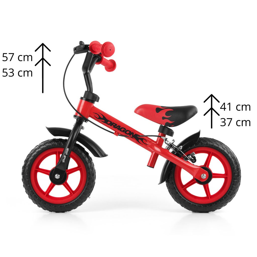 Gyerek futóbicikli Milly Mally Dragon fékkel piros