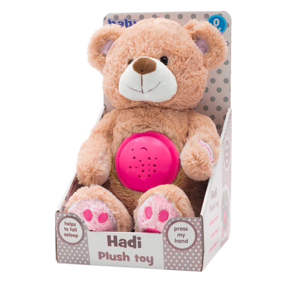 Plüss szundibarát maci projektorral Baby Mix rózsaszín