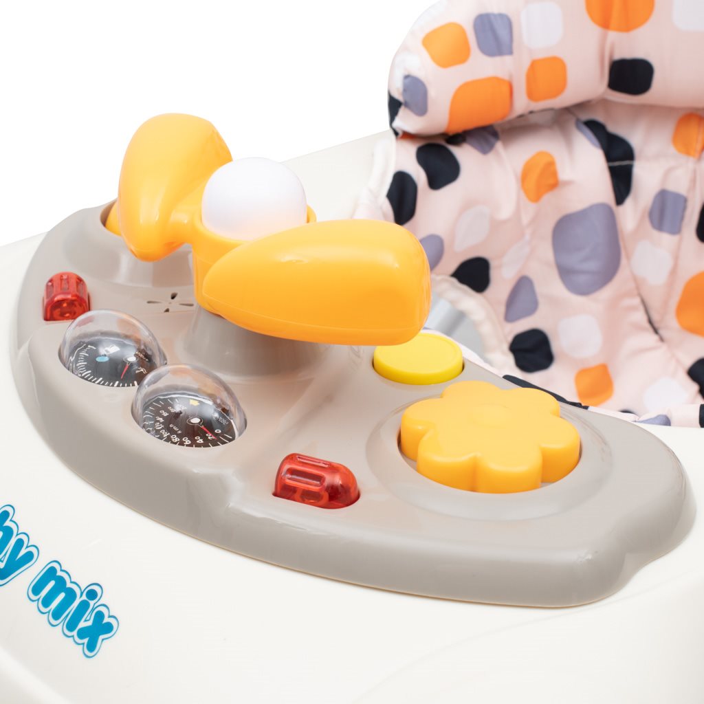 Gyerek bébikomp Baby Mix kormánykerékkel szilikon kerekek beige