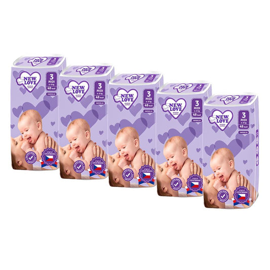 MEGAPACK Gyermek eldobható pelenka New Love Premium comfort 3 MIDI 4-9 kg 5x48 db