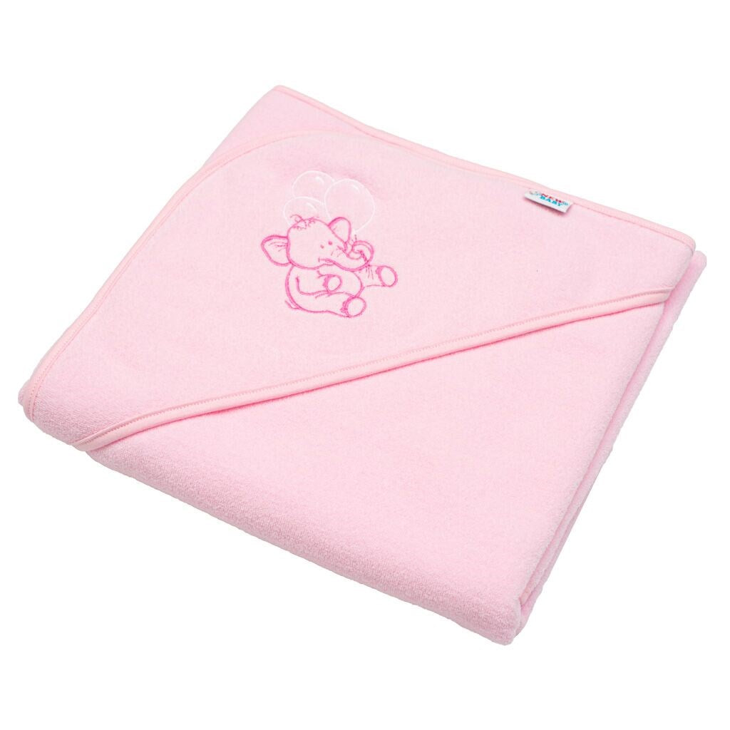 Gyermek frottír törölköző hímzéssel és kapucnival New Baby 80x80 rózsaszín elefánt