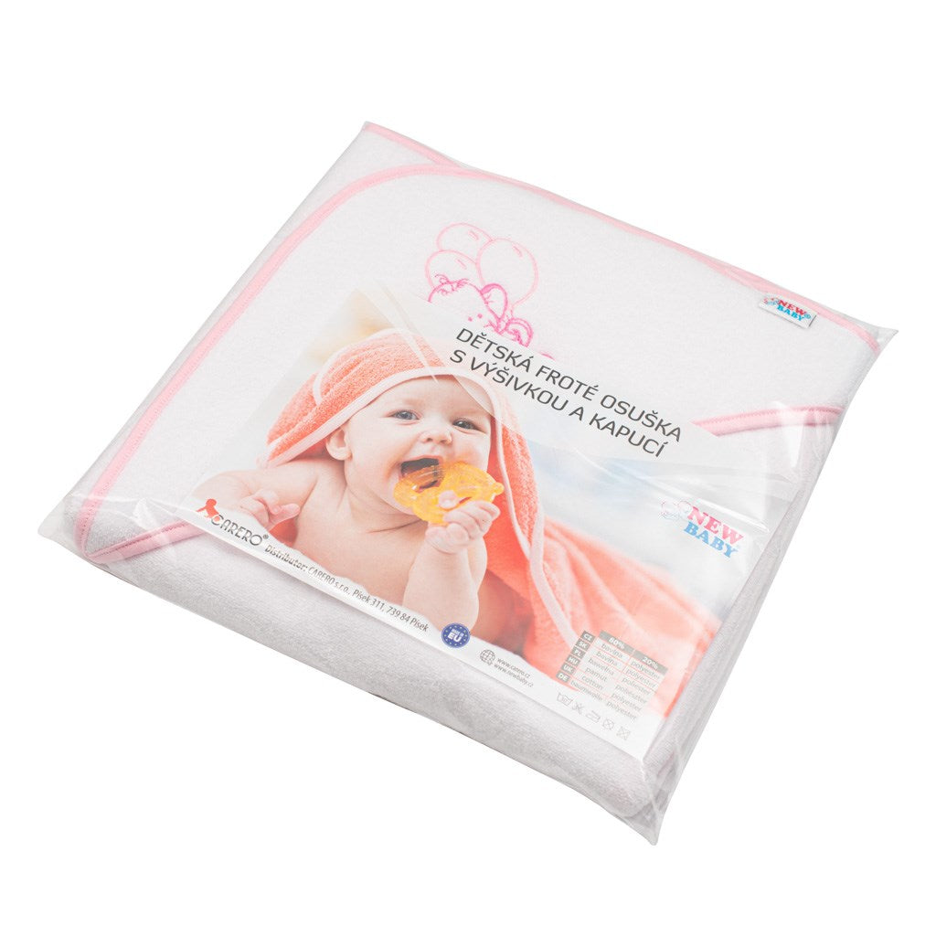 Gyermek frottír törölköző hímzéssel és kapucnival New Baby 80x80 fehér elefánt