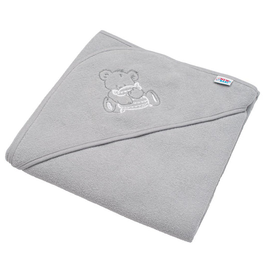 Gyermek frottír törölköző hímzéssel és kapucnival New Baby 80x80 szürke maci