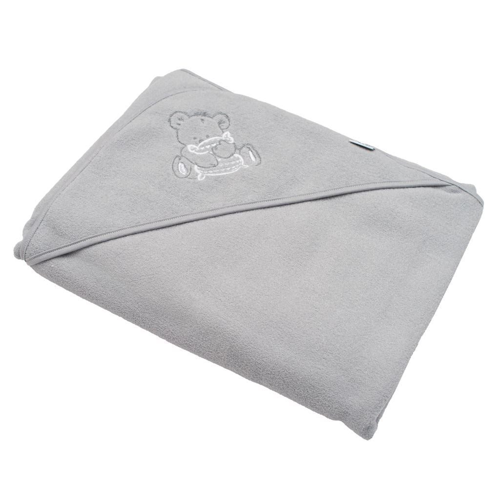 Gyermek frottír törölköző hímzéssel és kapucnival New Baby 100x100 szürke maci