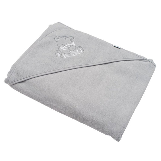 Gyermek frottír törölköző hímzéssel és kapucnival New Baby 100x100 szürke maci