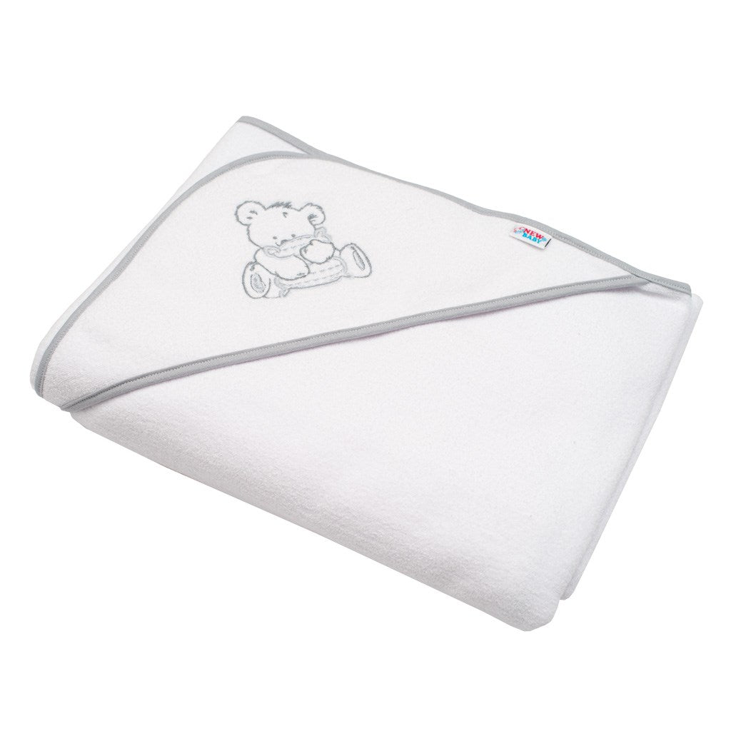 Gyermek frottír törölköző hímzéssel és kapucnival New Baby 90x90 cm fehér maci