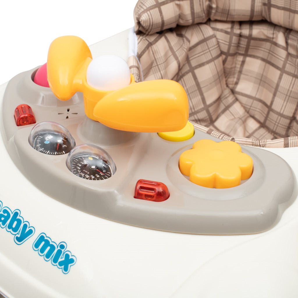 Gyerek bébikomp Baby Mix kormánykerékkel szilikon kerekek bézs