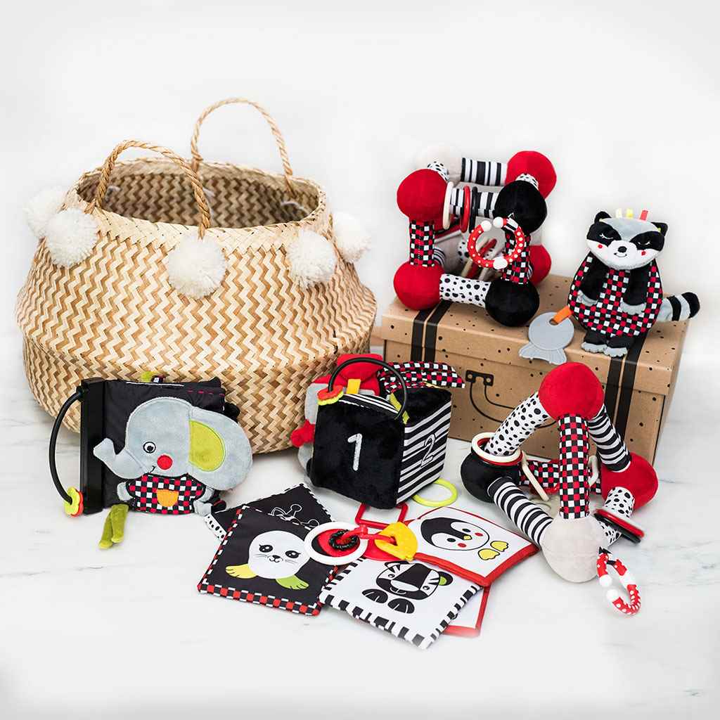 Fejlesztő játék Baby Ono Tiny Yoga red piramis