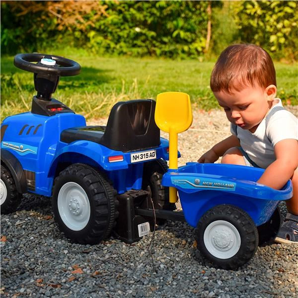 Gyerek jármű traktor utánfutóval és szerszámokkal Baby Mix New Holland kék