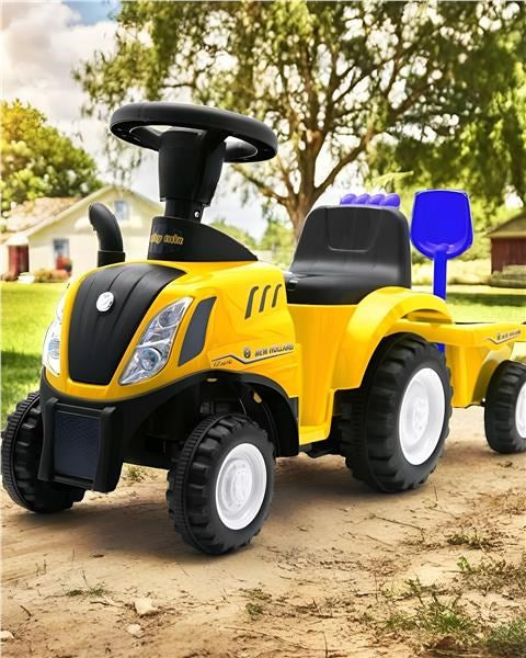 Gyerek jármű traktor utánfutóval és szerszámokkal Baby Mix New Holland sárga