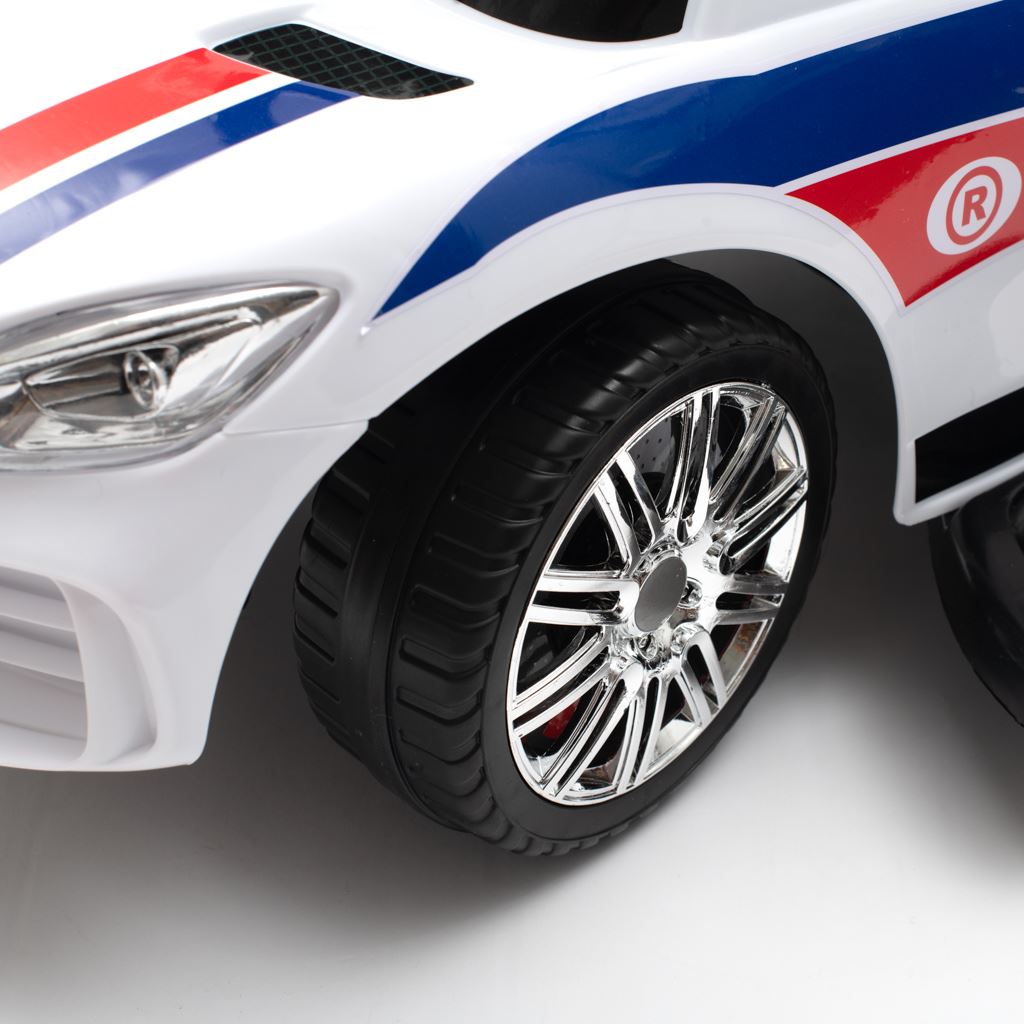 Zenélő bébitaxi vezetőrúddal Baby Mix MENTŐAUTÓ fehér