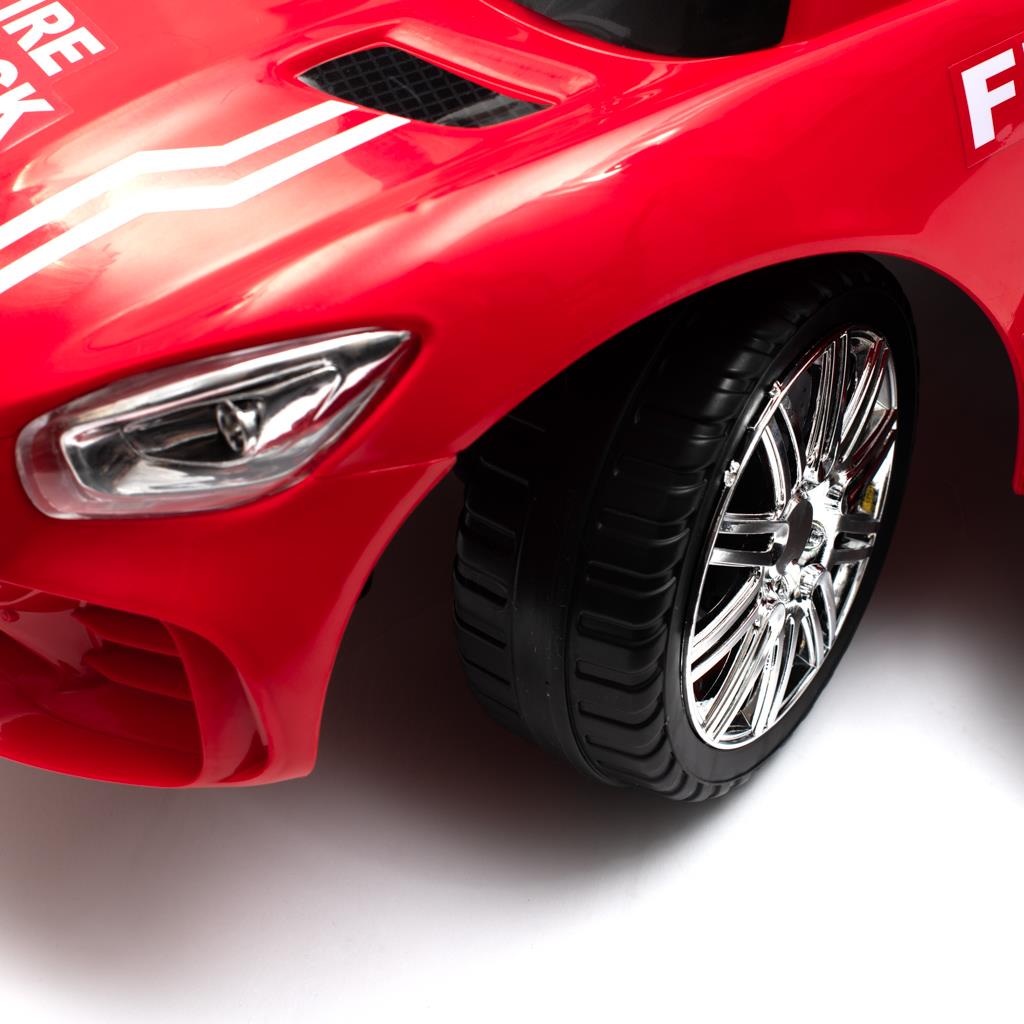 Zenélő bébitaxi vezetőrúddal Baby Mix TŰZOLTÓK piros