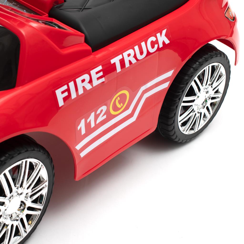 Zenélő bébitaxi vezetőrúddal Baby Mix TŰZOLTÓK piros