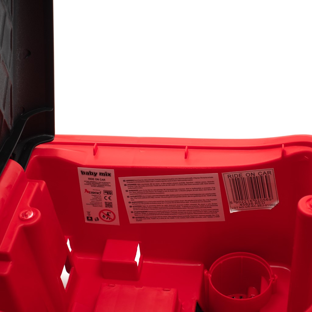 Zenélő bébitaxi vezetőrúddal Baby Mix TŰZOLTÓK piros