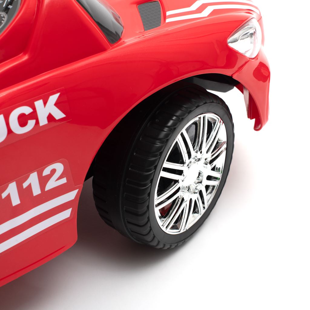 Zenélő bébitaxi vezetőrúddal Baby Mix TŰZOLTÓK piros