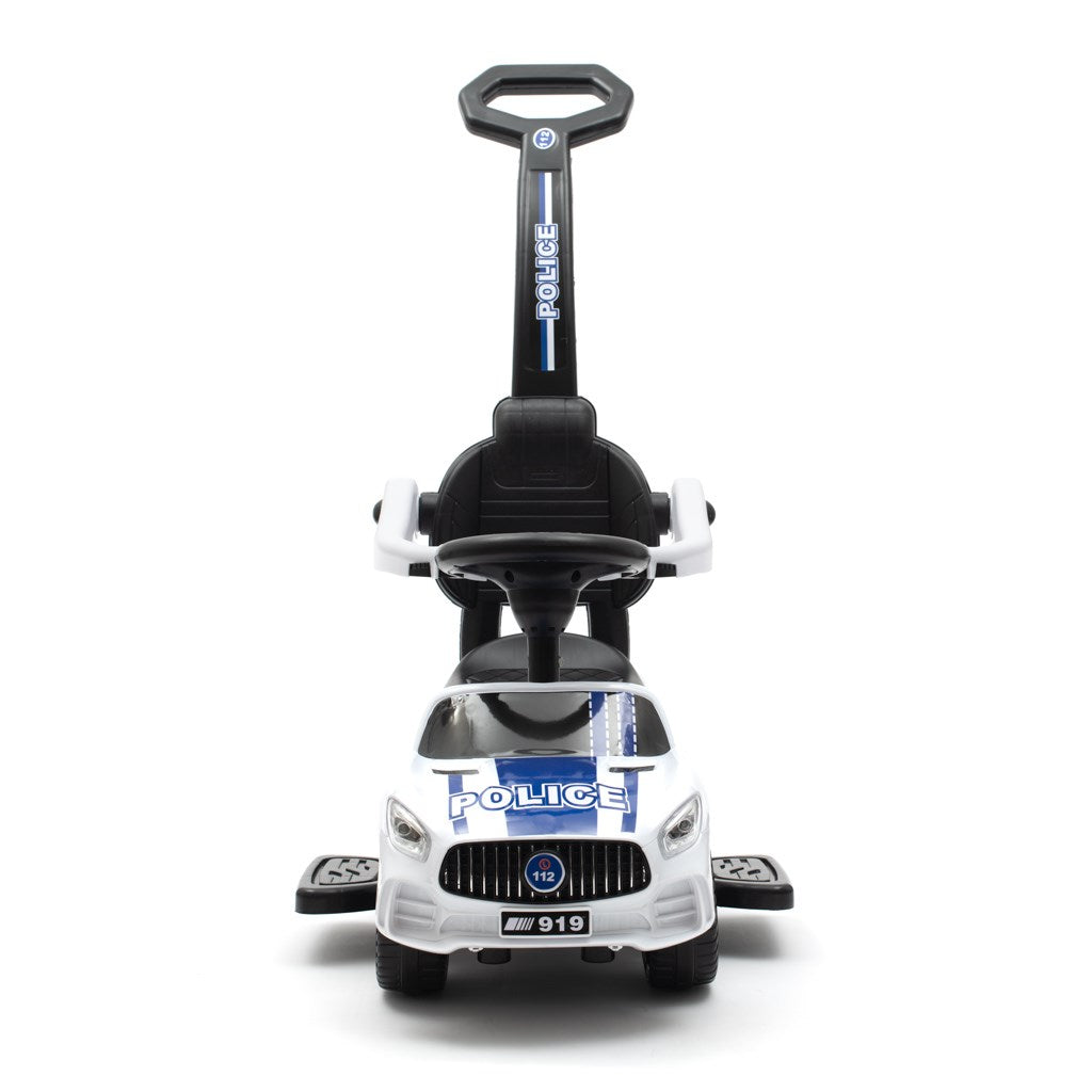 Zenélő bébitaxi vezetőrúddal Baby Mix RENDŐRSÉG fehér