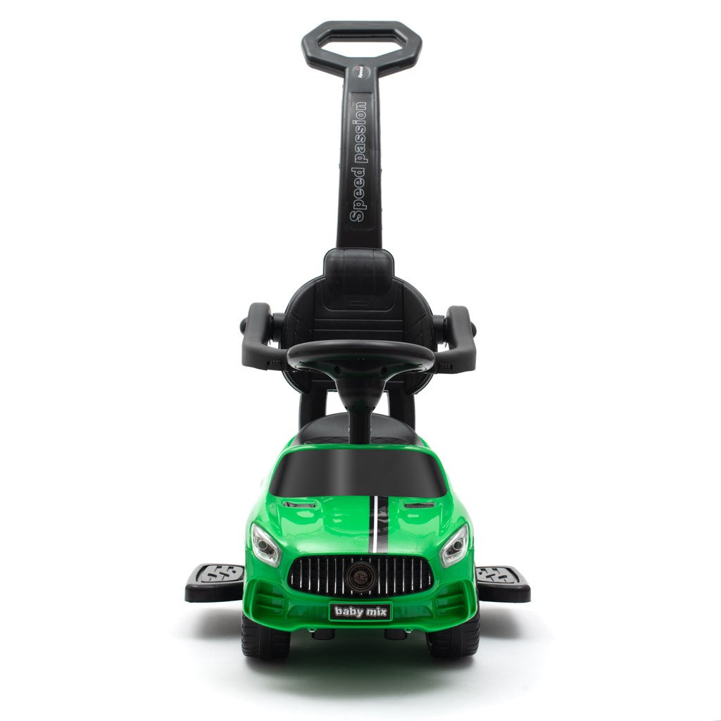 Zenélő bébitaxi vezetőrúddal Baby Mix RACER zöld