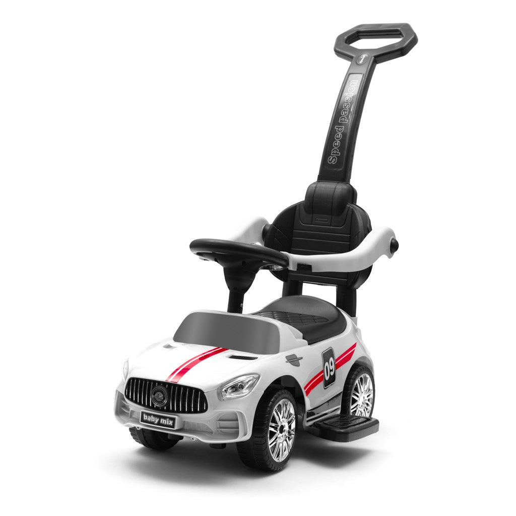 Zenélő bébitaxi vezetőrúddal Baby Mix RACER fehér