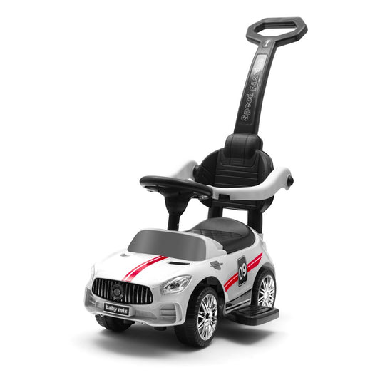 Zenélő bébitaxi vezetőrúddal Baby Mix RACER fehér