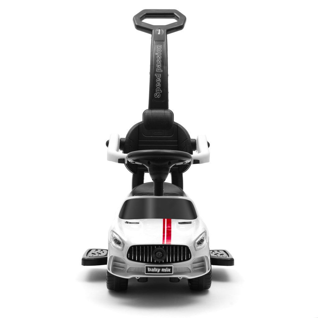 Zenélő bébitaxi vezetőrúddal Baby Mix RACER fehér
