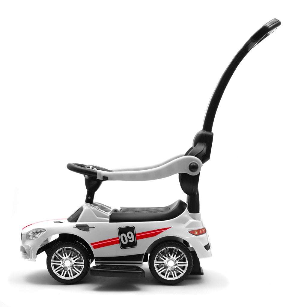 Zenélő bébitaxi vezetőrúddal Baby Mix RACER fehér