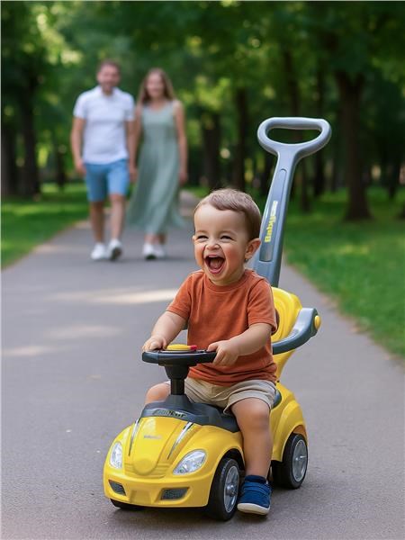 Bébitaxi tolókarral 3az1-ben Baby Mix Mega Car sárga