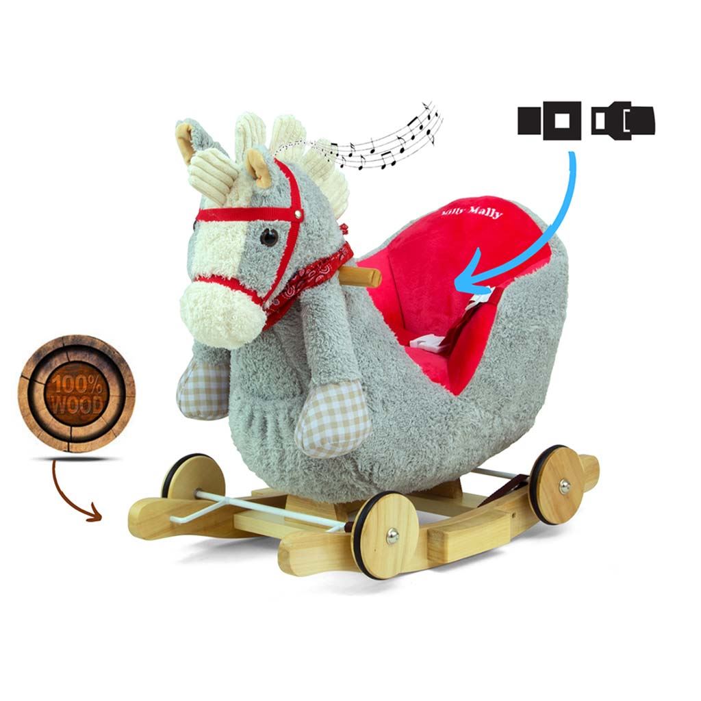 Hintaló dallammal és kerekekkel Milly Mally Polly szürke-piros