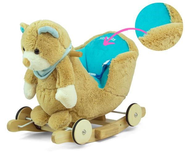 Zenélő hintajáték kerekekkel Milly Mally Polly maci barna-kék