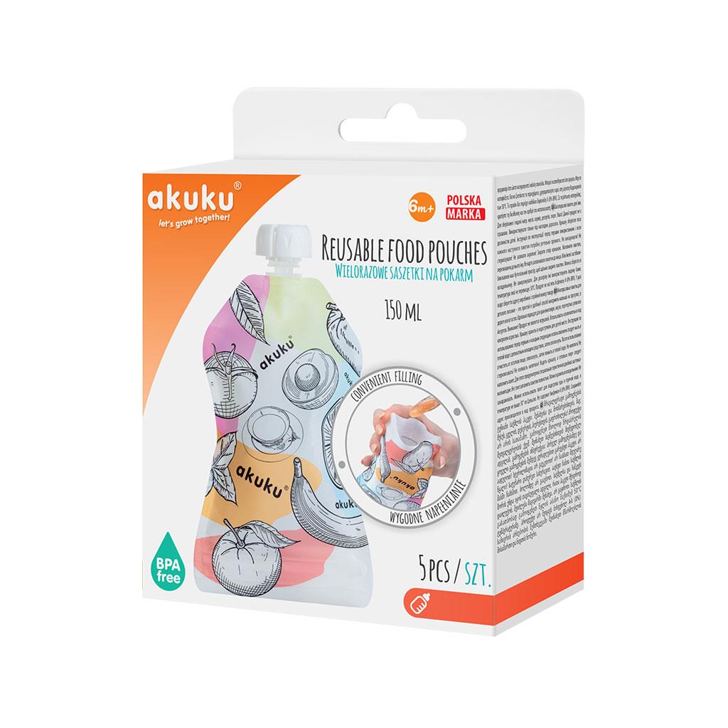 Akuku újrahasználható ételtároló tasakok 150 ml 5 db