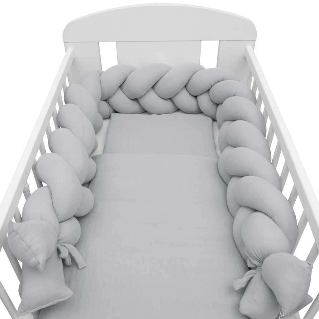 Védő fonott rácsvédő kiságyba muszlin New Baby világos szürke