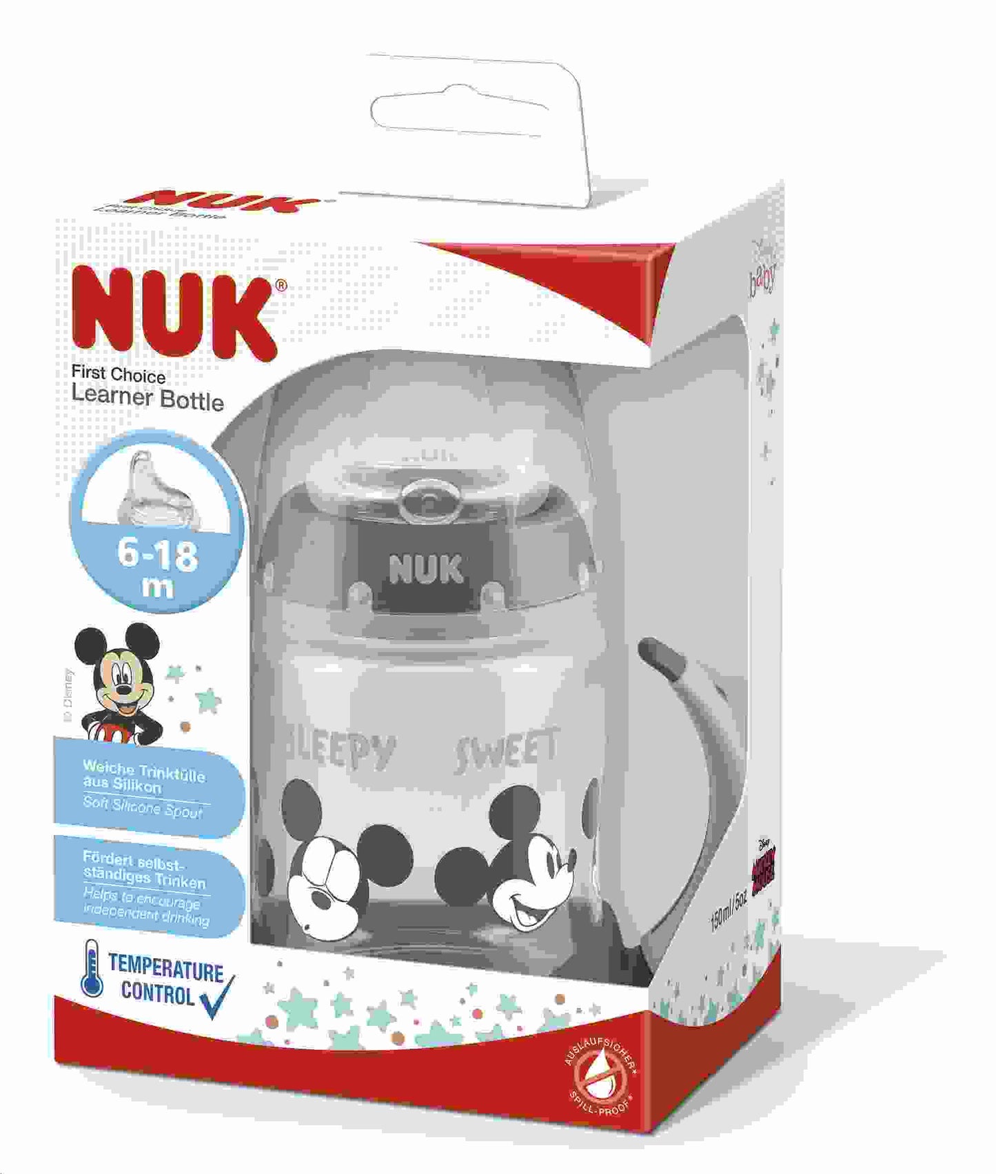 Baba tanuló itatópohár NUK Disney Mickey hőmérséklet jelzővel 150 ml piros