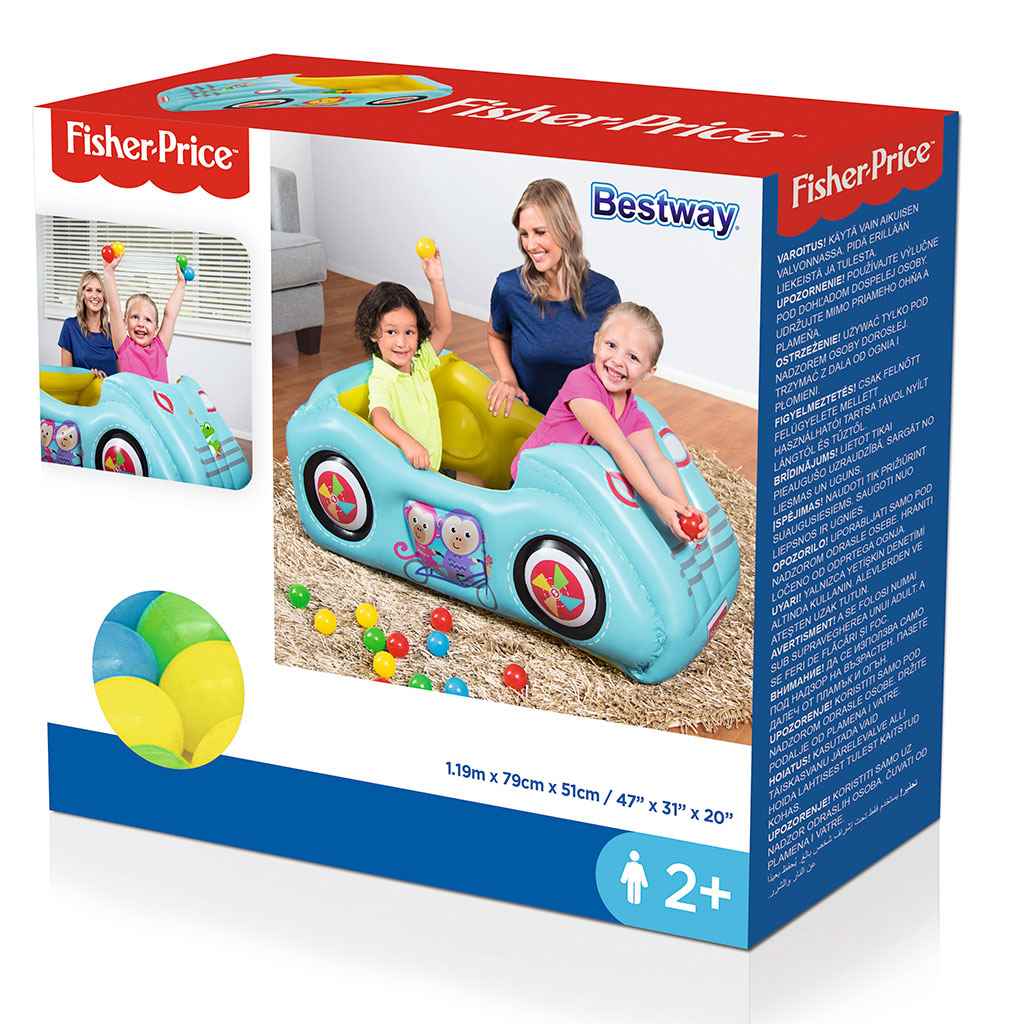 Gyermek felfújható autó Fisher-Price labdákkal 119x79x51 cm