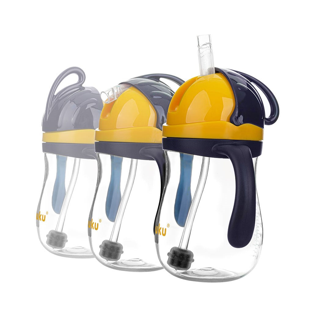 Varázslatos itatópohár szívószállal Akuku 280 ml sárga