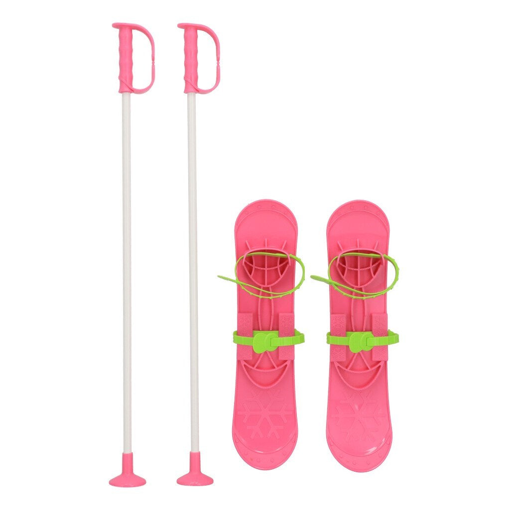 Gyermek sílécek kötéssel és botokkal Baby Mix BIG FOOT rózsaszín