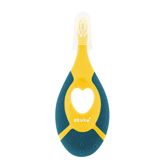 Akuku első fogkefe szilikon rágókával Zöld és sárga