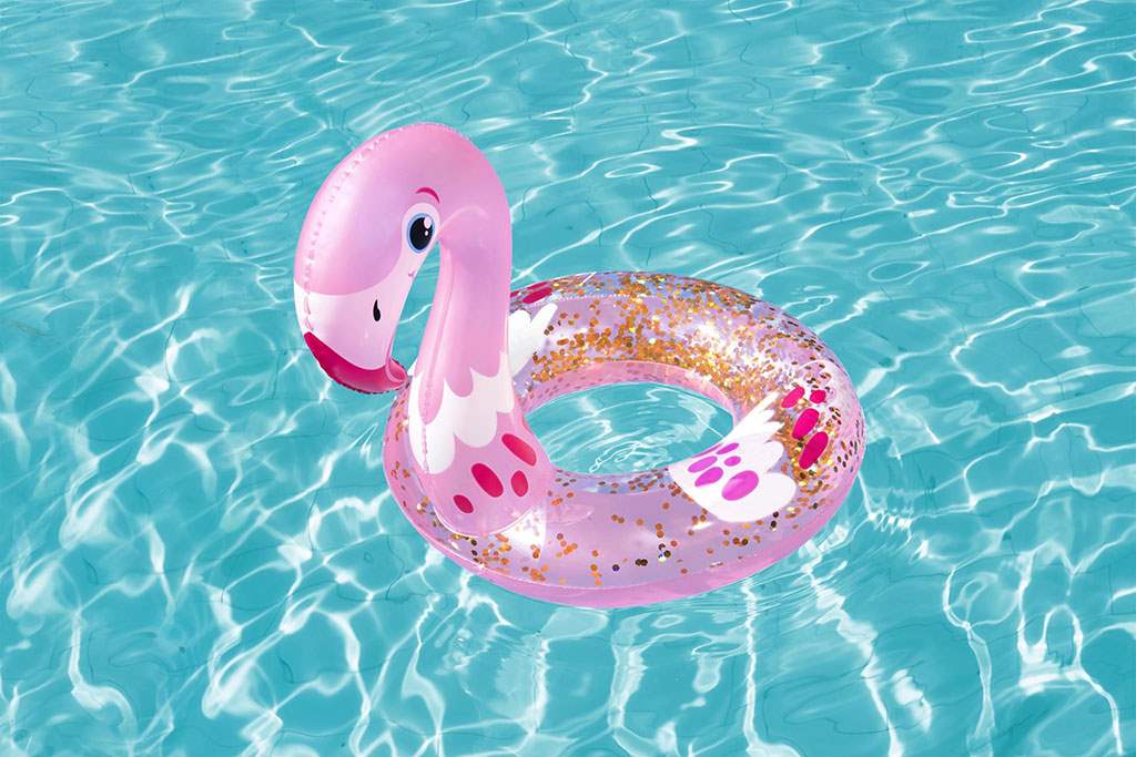 Bestway felfújható gyerek úszógumi csillámokkal 61x61 cm Flamingó