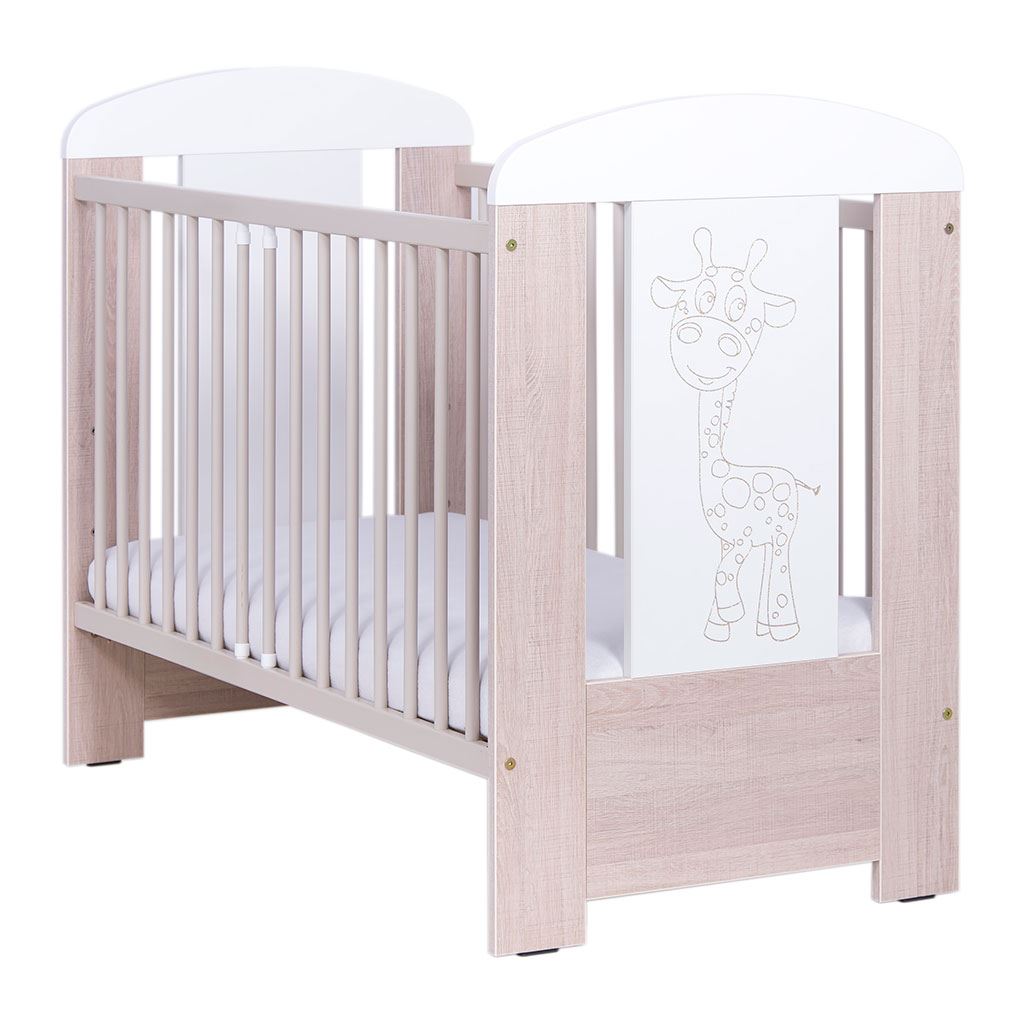 Gyerek kiságy Drewex Zsiráf természetes leengedhető oldalráccsal